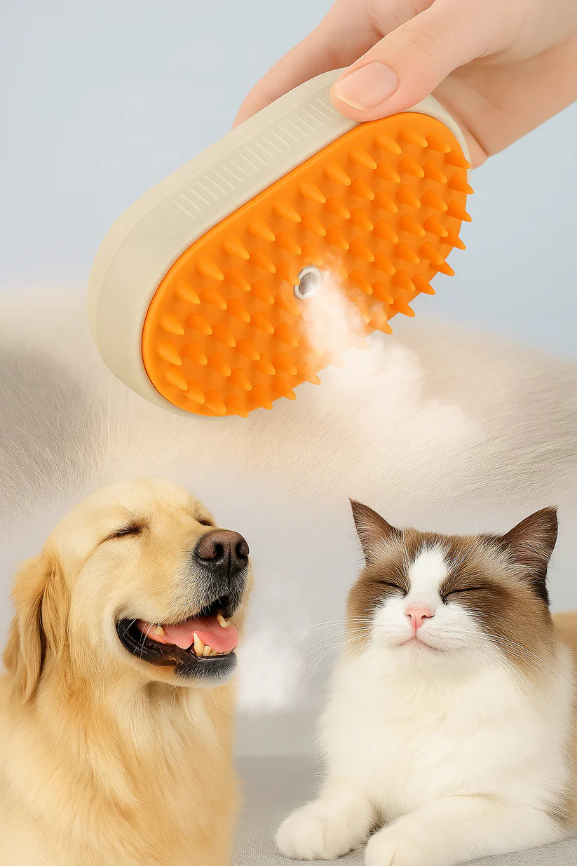Cepillo de Vapor 3 en 1 para Mascotas: Aseo, Masaje y Brillo en un Solo Toque