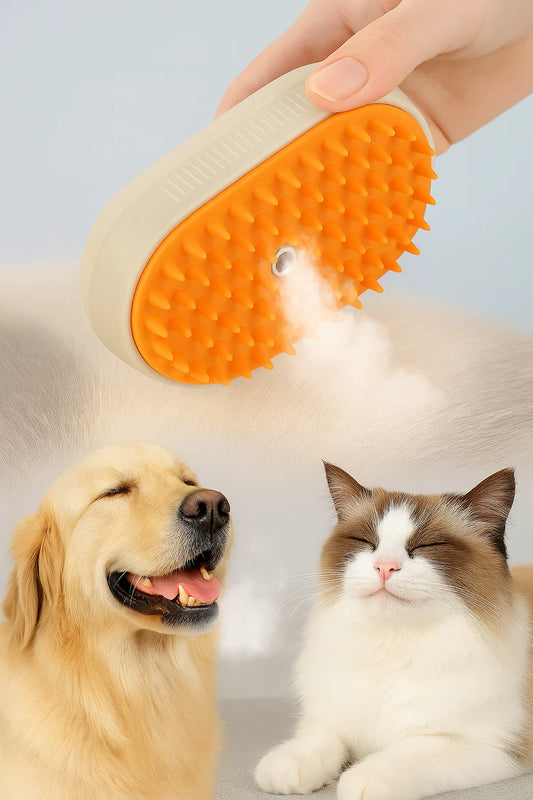 Cepillo de Vapor 3 en 1 para Mascotas: Aseo, Masaje y Brillo en un Solo Toque